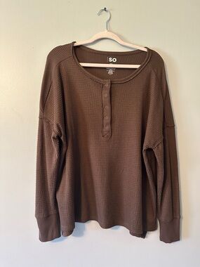 SO Brown Ribbed Henley Top